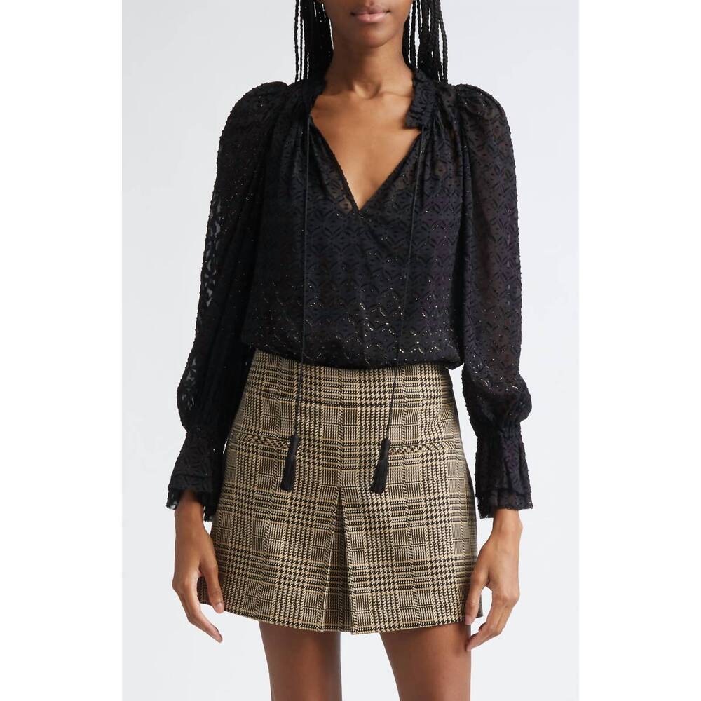 NEW VERONICA BEARD women's maxime blouse in black/gold